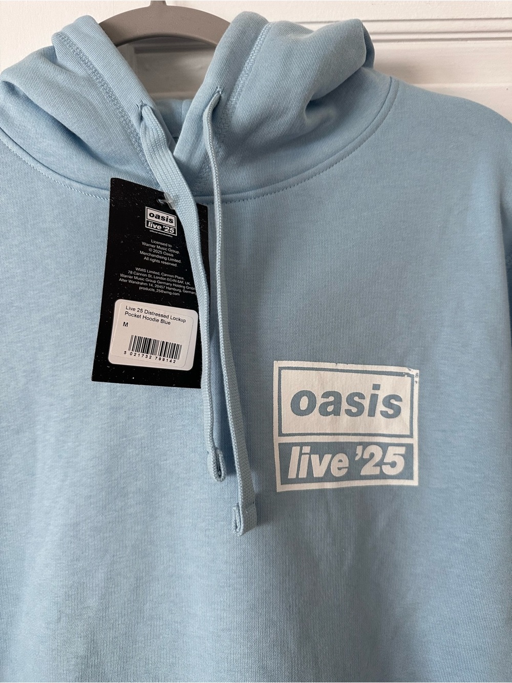 Oasis Live ’25 Distressed Lockup Pocket Hoodie — Baby Blue, Size M — NWT - Picture 3 of 5